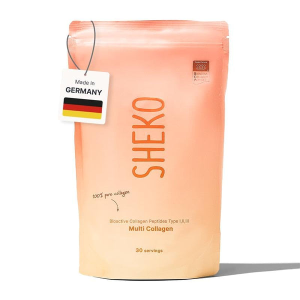SHEKO Premium Kollagen Pulver 450g - Natürliches Bioaktives Kollagen Hydrolysat - Peptide Typ 1, 2, 3 - Collagen Pulver - Reinste Qualität - Optimale Löslichkeit - Proteinpulver - Made in Germany