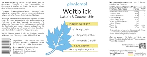 Lutein Zeaxanthin Kapseln - Augenvitamine hochdosiert mit 44mg Lutein + 11mg Zeaxanthin + 11mg Beta Carotin - 4 Monatsvorrat Augen Kapseln - Weitblick - Bodyshop-fit