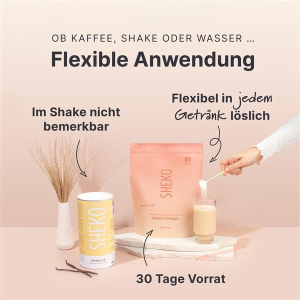 SHEKO Premium Kollagen Pulver 450g - Natürliches Bioaktives Kollagen Hydrolysat - Peptide Typ 1, 2, 3 - Collagen Pulver - Reinste Qualität - Optimale Löslichkeit - Proteinpulver - Made in Germany