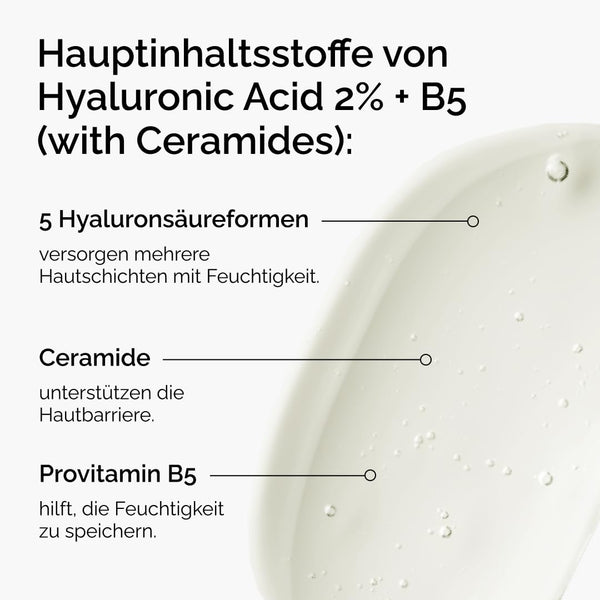The Ordinary Hyaluronic Acid 2% + B5 (with Ceramides), Hyaluronsäure + B5 (mit Ceramiden), Tiefenwirksames Hydrationsserum für vitalere, glattere Haut, 30ml