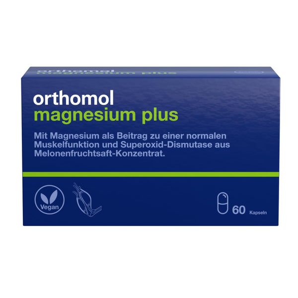 Orthomol Magnesium Plus Kapseln - 150 mg Magnesium pro Kapsel für eine normale Muskelfunktion - 60 Kapseln mit Superoxid-Dismutase aus Melonenfruchtsaft-Konzentrat - Bodyshop-fit