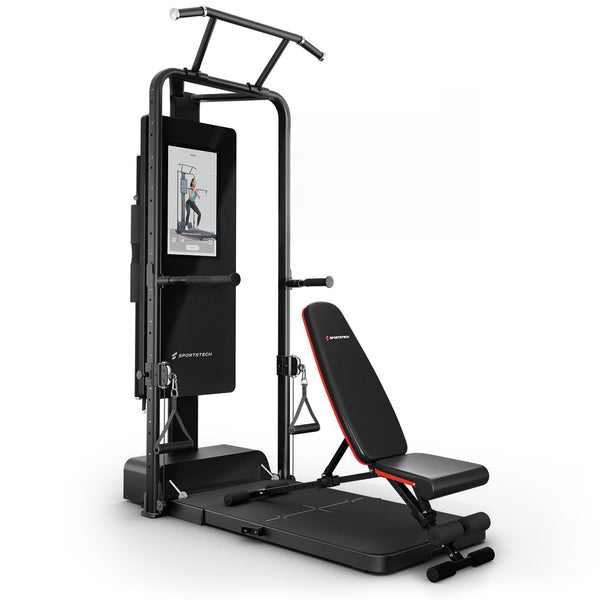 Sportstech sGym Pro – multifunktionale klappbare Kraftstation für Zuhause, 21" Display, 400+ Übungen, 13-Fach verstellbare Kabelzüge, Spotter, inkl.1 Jahr STL-App, platzsparend, Ganzkörpertraining