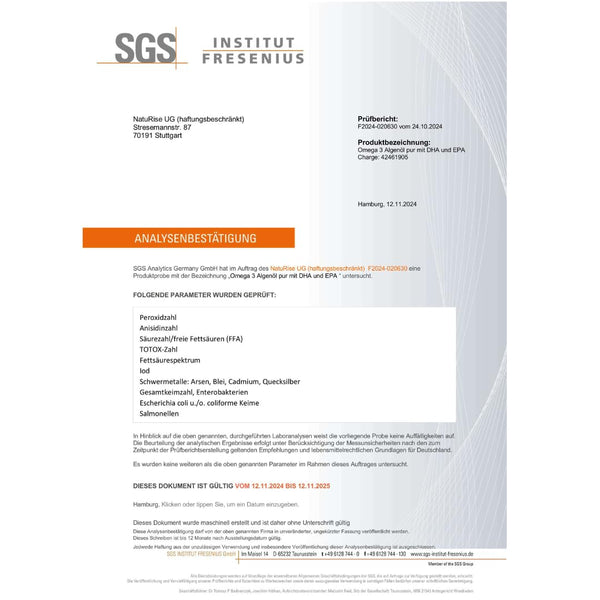 NatuRise® Omega 3 Vegan - Algenöl - 1884mg DHA, EPA & DPA - Hochdosiert - 100 ml - Laborgeprüft – Triglycerid-Form - Pipette mit Dosierskala - UV-Glas
