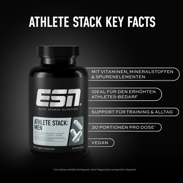 ESN Athlete Stack Men 2.0, 210 Kapseln, alle essentiellen Vitamine und Mineralstoffe, vegan - Made in Germany