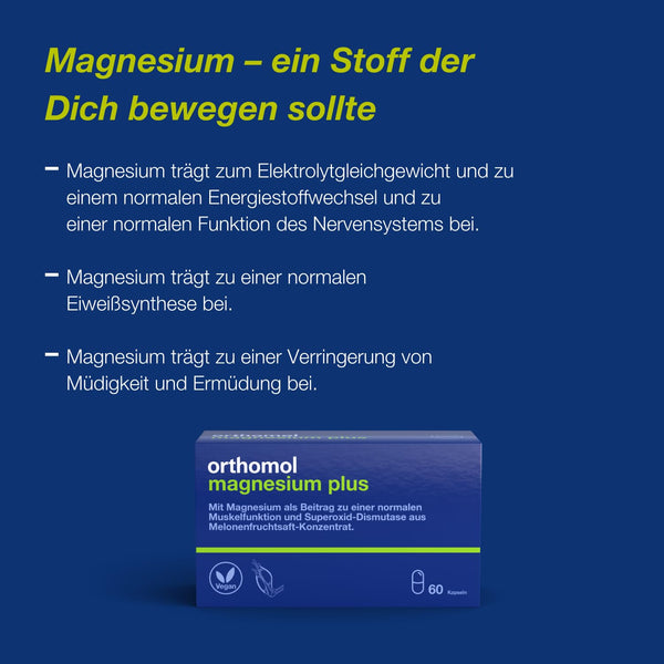 Orthomol Magnesium Plus Kapseln - 150 mg Magnesium pro Kapsel für eine normale Muskelfunktion - 60 Kapseln mit Superoxid-Dismutase aus Melonenfruchtsaft-Konzentrat - Bodyshop-fit