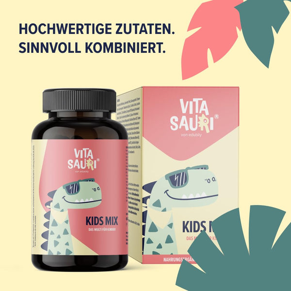 Vitasauri Kids Mix Vitamine für Kinder - Dino Fruchtgummis mit Vitaminen & Mineralien - zuckerfrei & lecker - hohe Bioverfügbarkeit - 60 Stück für 60 bzw 30 Tage