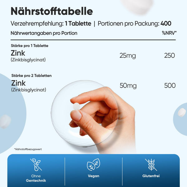 Zink Tabletten vegan - 400 vegane Tabletten für über 1 Jahr Vorrat - Unterstützt normalen Testosteronspiegel (EFSA) - Zink Bisglycinat von WeightWorld - Bodyshop-fit