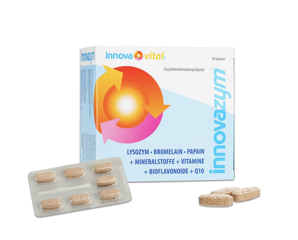 innovazym® Multi-Enzym-Komplex| Entwickelt von der Medizinischen Enzymforschungsgesellschaft| Lysozym+Papain+Bromelain+Bioflavonoide+Q10+Vitamine | 98 Tabletten hochdosiert