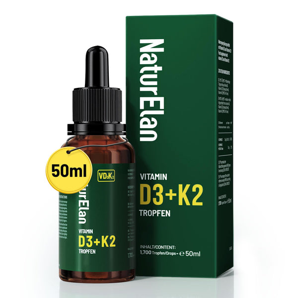 Vitamin D3 K2 Tropfen hochdosiert - 50ml, 1000 I.E. Vitamin D3 pro Tropfen, vegetarisch, ohne Zusätze, Laborgeprüft - Bodyshop-fit