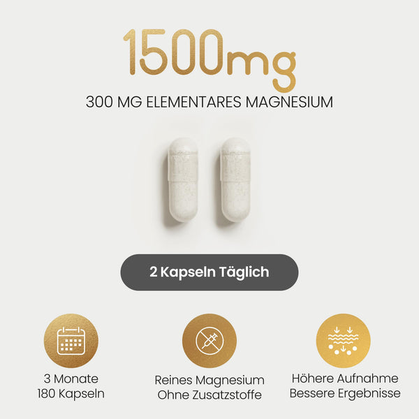 Magnesium Glycinat 180 Kapseln | 300mg Elementares Mg | 1500mg Pro Dosis - Magnesium Bisglycinat Pulver Gepuffertes | Hochdosiert Magnesiumglycinat Ohne Zusatzstoffe | VitaBright Magnesiumbisglycinat
