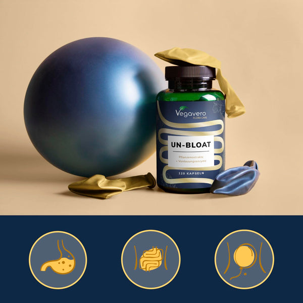 Vegavero Un-Bloat Kapseln vegan - Verdauungsenzyme Komplex mit Pflanzenextrakten – 120 Bromelain Kapseln mit Lactase & Papain Enzym – Magensaftresistent für Bauch & Verdauung