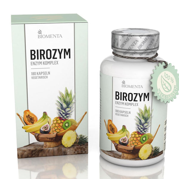 BIOMENTA - BIROZYM Enzym Komplex - 180 Multi Enzymes Kapseln hochdosiert (2,65g/Tag) -13 (Co) Enzyme + 7 Kräuter & Pflanzen + Mineralstoffe + Vitamine - vegetarisch - magensaftresistente Capsules
