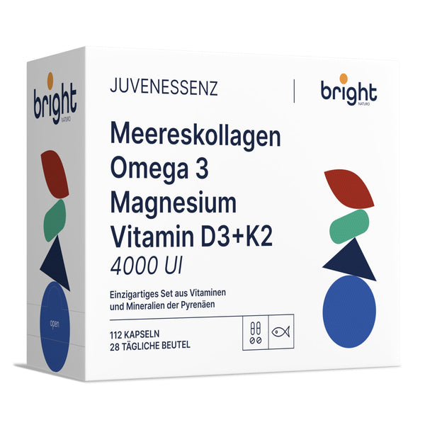 Langlebigkeits Management - Vitamin D3 K2 4000 ie + Omega 3 + Magnesium + Hyaluronsäure Meeres Kollagen Hydrolysierte – Ohne Gentechnik, PHYTO GUIDE | Intensive Formel für Gesundheit und Wohlbefinden