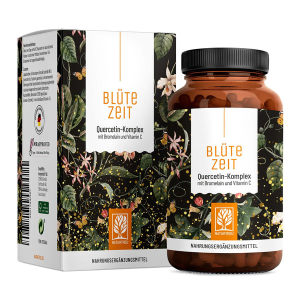 Quercetin Bromelain Komplex vegan 120 Kapseln - 500mg hochdosiertes Quercetin, 100mg Bromelain und 16mg Vitamin C pro Tagesdosis - Blütezeit von Naturtreu - Bodyshop-fit