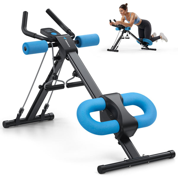 MERACH Bauchtrainer für Zuhause – Multifunktionales Trainingsgerät für ganzkörperliches Bauchmuskeltraining mit LCD-Monitor – Abdominal Ab Machine in Schwarz - Bodyshop-fit