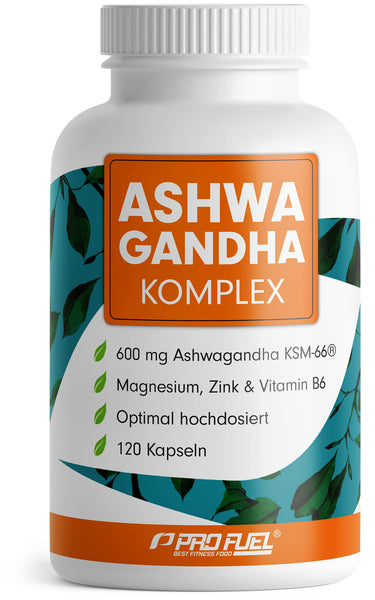 Ashwagandha Kapseln hochdosiert 120x - 600 mg KSM-66® pro Tag mit Magnesium, Zink, Vitamin B6, Piperin - Vegan & laborgeprüft - Bodyshop-fit