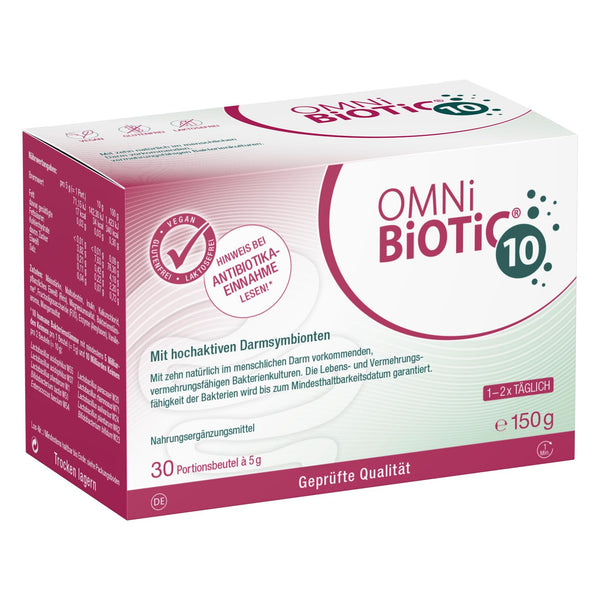 OMNi BiOTiC 10 Darmflora ergänzen | Ergänzung ab dem ersten Tag der Antibiotika-Therapie | Pulver für tägliche Anwendung | Vegan & Glutenfrei | 30 Portionen - Bodyshop-fit