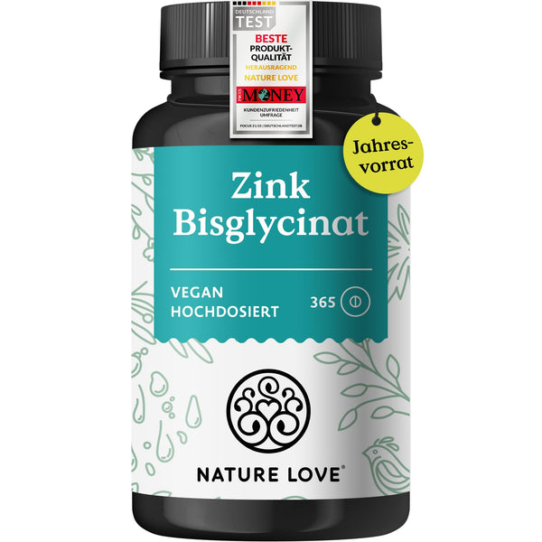 NATURE LOVE Zink 25mg hochdosiert - 365 vegane Tabletten für optimale Bioverfügbarkeit - Bodyshop-fit