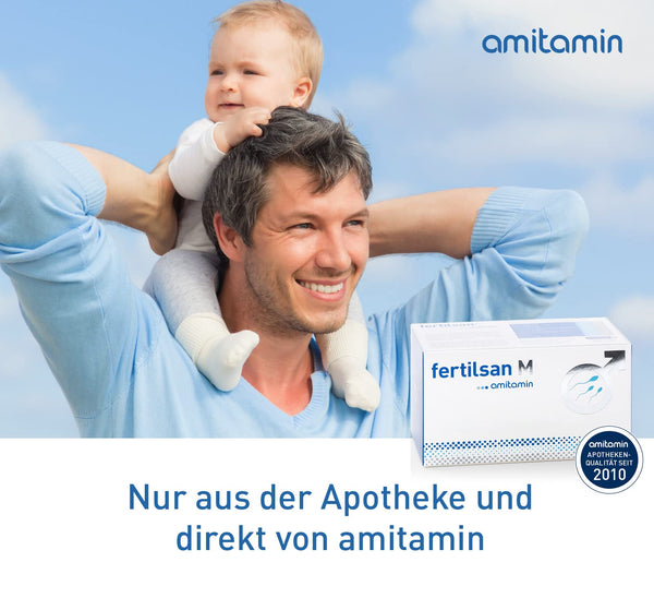 amitamin Fertilsan M - Fruchtbarkeit + Kinderwunsch Mann - Spermienproduktion - 90 Kapseln - Apothekenqualität - vegan - Zink, Selen, L-Arginin, Folsäure, L-Carnitin uvm. - deutsche Herstellung