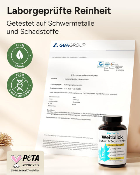 Lutein Zeaxanthin Kapseln - Augenvitamine hochdosiert mit 44mg Lutein + 11mg Zeaxanthin + 11mg Beta Carotin - 4 Monatsvorrat Augen Kapseln - Weitblick - Bodyshop-fit