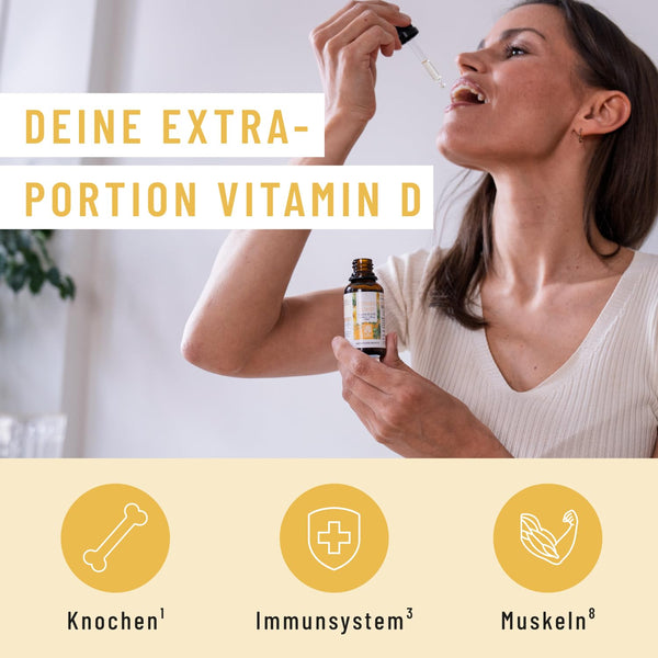 NATURTREU® Vitamin D3 K2 Tropfen hochdosiert & vegan - 100% pflanzlich (ohne tierisches Lanolin) - 1000IE Vitamin D + Vitamin K2 - Sonnenfreund