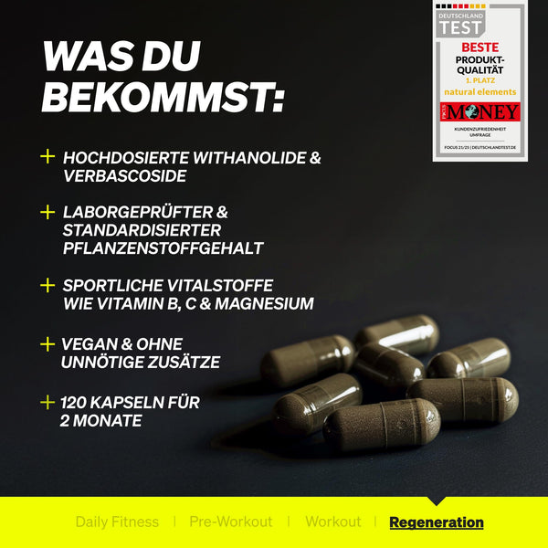 Ashwagandha Bodyshop-fit Komplex hochdosiert – 600mg pro Tagesdosis – 120 Kapseln mit KSM-66, Zitronenverbene, Magnesium, Folsäure, Vitamin C, B6 & B12 – vegan & laborgeprüft - Bodyshop-fit