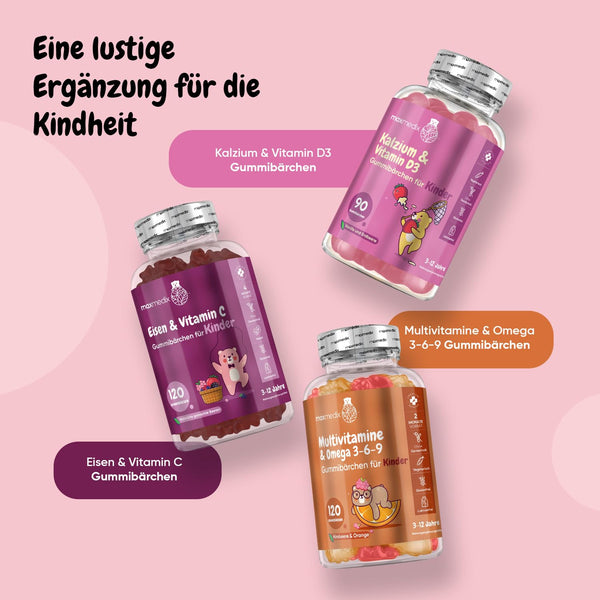 Omega 3 6 9 Gummibärchen Kinder - 120 Vegane Gummies mit Erdbeeren & Himbeeren Geschmack - 400mg Perillaöl für Omega 3, 6 & 9 - Glutenfrei & Laktosefrei - maxmedix - Bodyshop-fit