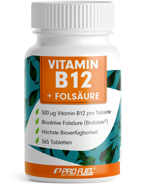 VITAMIN B12 hochdosiert 500 µg - 365 vegane Tabletten mit Biofolate® Folsäure, laborgeprüft - Bodyshop-fit