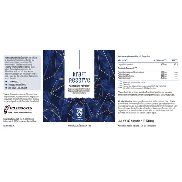 Magnesium Komplex hochdosiert – Hochwertige Mischung aus Magnesiumcitrat, Bisglycinat, Magnesium Malat und Magnesiumoxid – Vegan – 180 Kapseln - Bodyshop-fit
