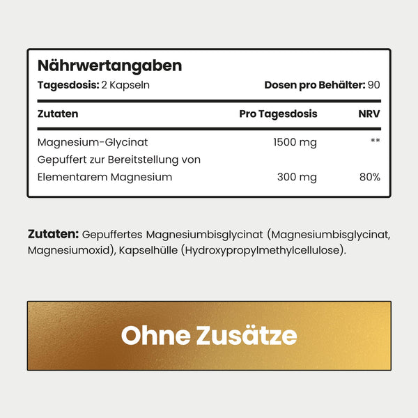 Magnesium Glycinat 180 Kapseln | 300mg Elementares Mg | 1500mg Pro Dosis - Magnesium Bisglycinat Pulver Gepuffertes | Hochdosiert Magnesiumglycinat Ohne Zusatzstoffe | VitaBright Magnesiumbisglycinat
