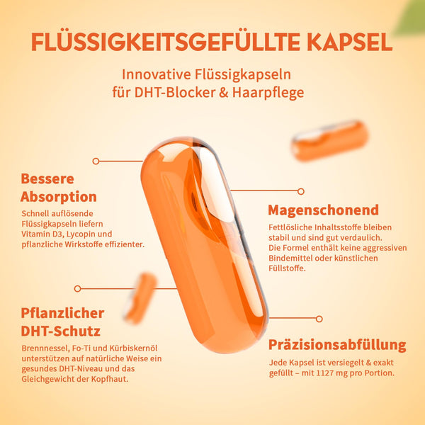 DHT-Blocker für Männer mit Biotin, Hochdosiert 1127mg Haar- und Kopfhautformel, Haar Vitamine, Proprietäre Kräutermischungen, Flüssigkeitsgefüllte Kapseln (90 Stück (1er Pack))