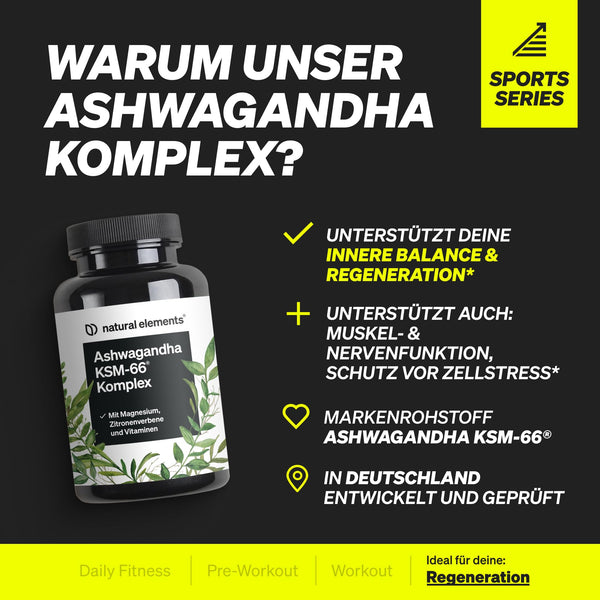 Ashwagandha Bodyshop-fit Komplex hochdosiert – 600mg pro Tagesdosis – 120 Kapseln mit KSM-66, Zitronenverbene, Magnesium, Folsäure, Vitamin C, B6 & B12 – vegan & laborgeprüft - Bodyshop-fit