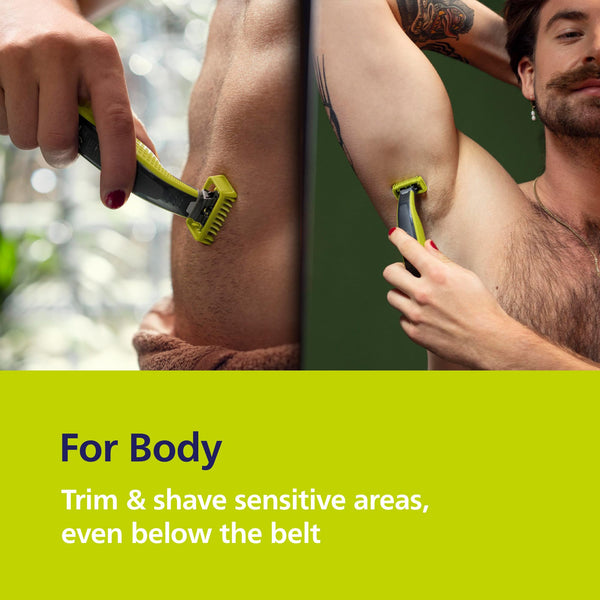 PHILIPS OneBlade 360 Rasierer - Elektrischer Rasierer, Trimmer & Bodygroomer mit 3x 360 Klingen, 3x Trimmaufsätzen und 2x Körperaufsätzen für Nass- & Trockenrasur - Bodyshop-fit