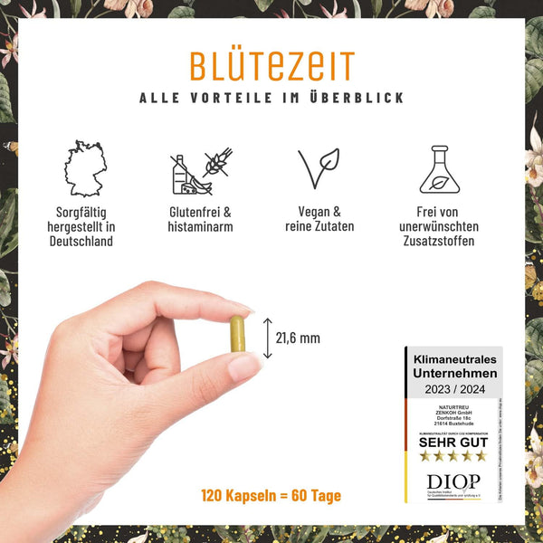 Quercetin Bromelain Komplex vegan 120 Kapseln - 500mg hochdosiertes Quercetin, 100mg Bromelain und 16mg Vitamin C pro Tagesdosis - Blütezeit von Naturtreu - Bodyshop-fit