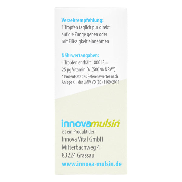 innova Mulsin Vitamin D3 + K2 Tropfen | 100% Bioverfügbarkeit da Emulsion | ohne Farbstoffe | Deutschland