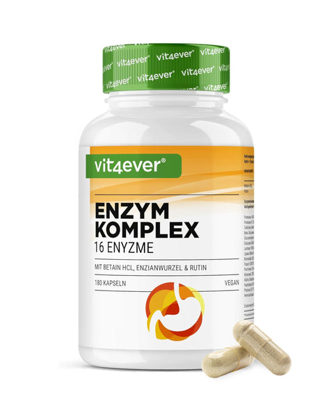 vit4ever Verdauungsenzyme - 180 Kapseln mit 16 Enzyme plus Betain HCL, Rutin & Enzianwurzel - Mit Bromelain, Papain, Amylase, Lipase, Protease, Laktase - Vegan - Hochdosiert