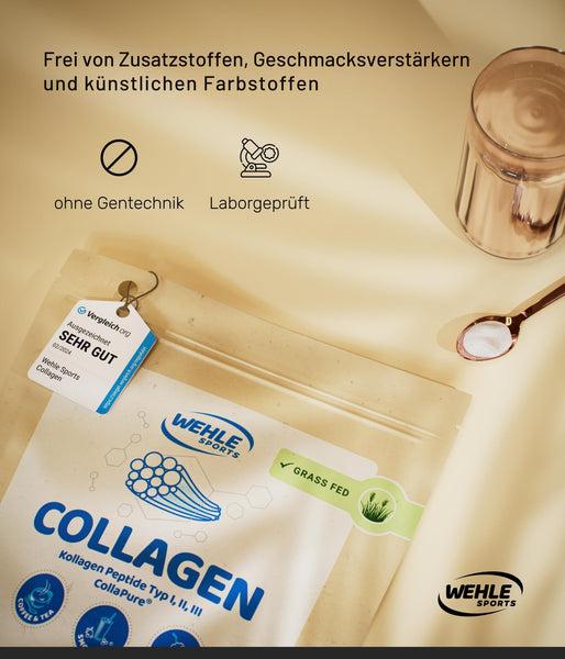 Collagen Pulver 1 kg – Kollagenhydrolysat Peptide Typ I, II & III – Geschmacksneutrales Eiweißpulver – Made in Germany – Wehle Sports (1000g (1er Pack)) - Verpackung kann variieren.