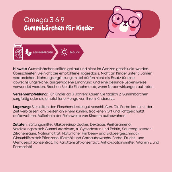 Omega 3 6 9 Gummibärchen Kinder - 120 Vegane Gummies mit Erdbeeren & Himbeeren Geschmack - 400mg Perillaöl für Omega 3, 6 & 9 - Glutenfrei & Laktosefrei - maxmedix - Bodyshop-fit
