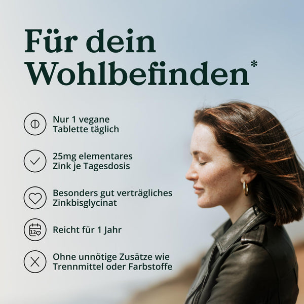 NATURE LOVE Zink 25mg hochdosiert - 365 vegane Tabletten für optimale Bioverfügbarkeit - Bodyshop-fit
