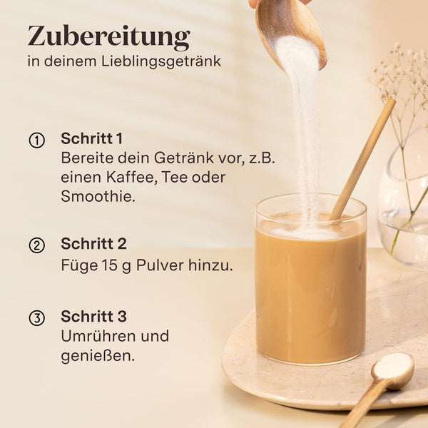 Glow25® Collagen Plus Pulver [450g] - Kollagen Hydrolysat mit Vitamin C, Zink und Biotin - Peptide Typ 1 und 3 - Gute Löslichkeit - Neutral