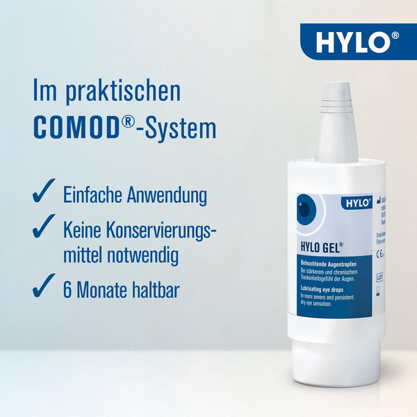 HYLO GEL Augentropfen bei trockenen Augen, langanhaltend, mit Hyaluronsäure, Doppelpackung 2x10 ml