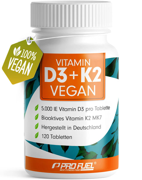 Vitamin D3 K2 Vegan Hochdosiert - 120 Tabletten mit 5000 IE D3 und 200 mcg K2 (MK7) - Laborgeprüft für 19 Monate - Bodyshop-fit