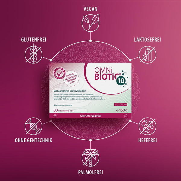 OMNi BiOTiC 10 Darmflora ergänzen | Ergänzung ab dem ersten Tag der Antibiotika-Therapie | Pulver für tägliche Anwendung | Vegan & Glutenfrei | 30 Portionen - Bodyshop-fit