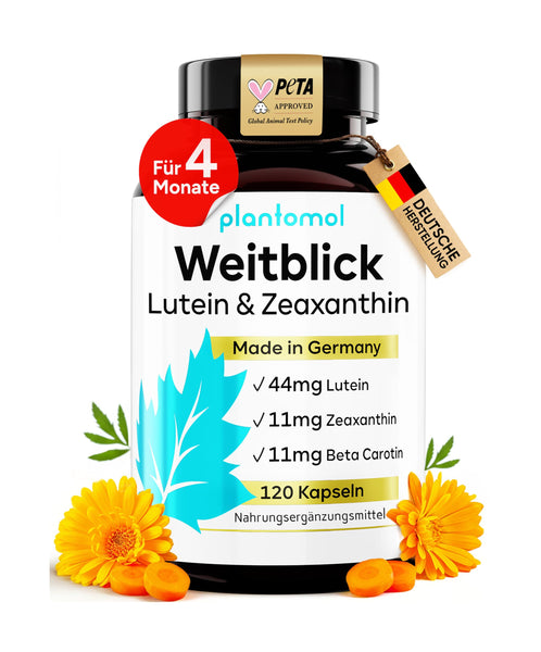 Lutein Zeaxanthin Kapseln - Augenvitamine hochdosiert mit 44mg Lutein + 11mg Zeaxanthin + 11mg Beta Carotin - 4 Monatsvorrat Augen Kapseln - Weitblick - Bodyshop-fit