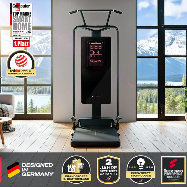 Sportstech sGym Pro – multifunktionale klappbare Kraftstation für Zuhause, 21" Display, 400+ Übungen, 13-Fach verstellbare Kabelzüge, Spotter, inkl.1 Jahr STL-App, platzsparend, Ganzkörpertraining