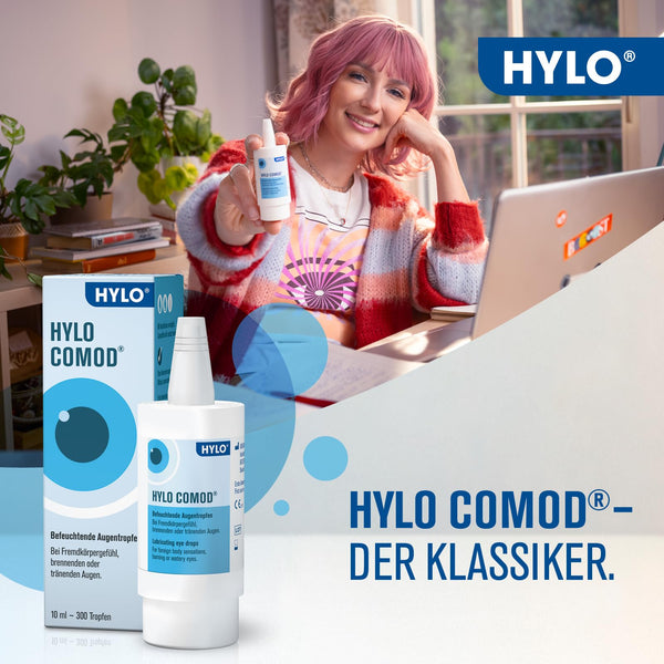 HYLO COMOD Augentropfen für trockene Augen mit Hyaluronsäure, Doppelpackung 2x10 ml - Bodyshop-fit