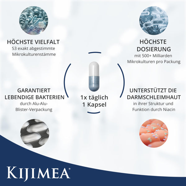 Kijimea K53 Darmbakterien Kapseln hochdosiert | 53 Bakterienstämme mit Biotin & Niacin | >500 Milliarden KBE | laktosefrei & glutenfrei | 28 Kapseln - Bodyshop-fit