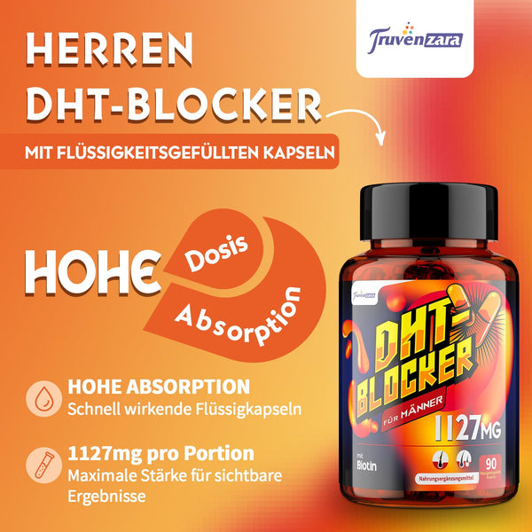 DHT-Blocker für Männer mit Biotin, Hochdosiert 1127mg Haar- und Kopfhautformel, Haar Vitamine, Proprietäre Kräutermischungen, Flüssigkeitsgefüllte Kapseln (90 Stück (1er Pack))
