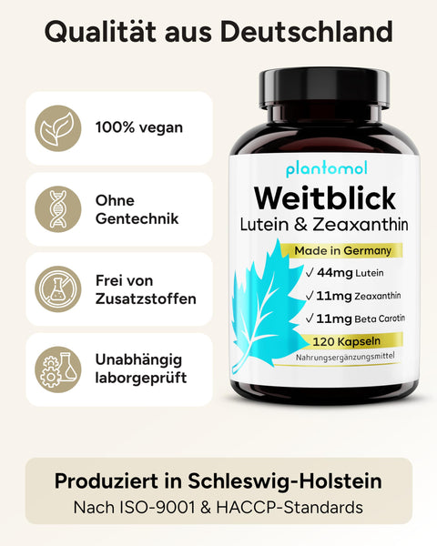 Lutein Zeaxanthin Kapseln - Augenvitamine hochdosiert mit 44mg Lutein + 11mg Zeaxanthin + 11mg Beta Carotin - 4 Monatsvorrat Augen Kapseln - Weitblick - Bodyshop-fit