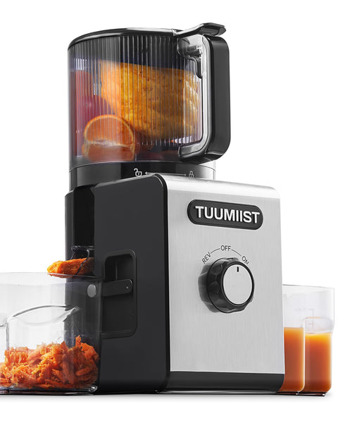 150mm XXL-Entsafter, TUUMIIST Großkalibriger Entsafter Testsieger für Obst & Gemüse, 3L Füllvolumen Für Familie – 99% Saftausbeute, BPA-frei, REV Anti-Blockier-System + Ein-Klick-Reinigung, Schwarz